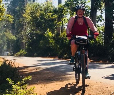 Marjorie Leighton Cycling on the  tour with redspokes